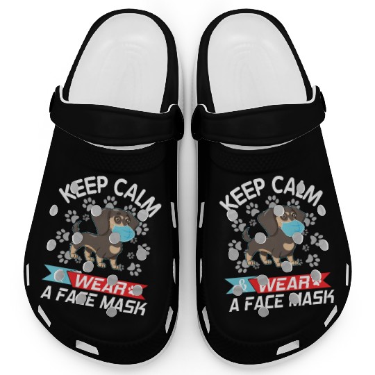 Dachshund Dog With Face Mask Keep Calm And Wear A Clogs