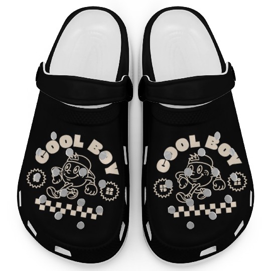 Beige Retro Mascot Cool Boy Clogs