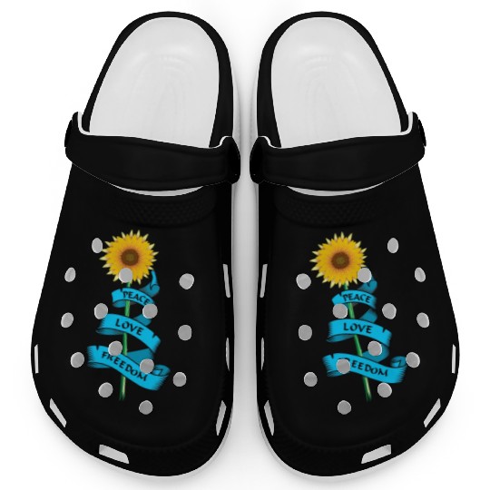 Sunflower Peace love freedom Clogs