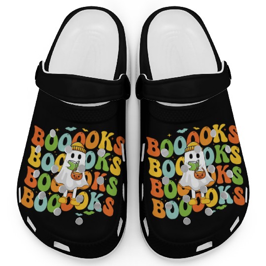 Booooks Cute Ghost Reading A Book Funny Book Lover Clogs