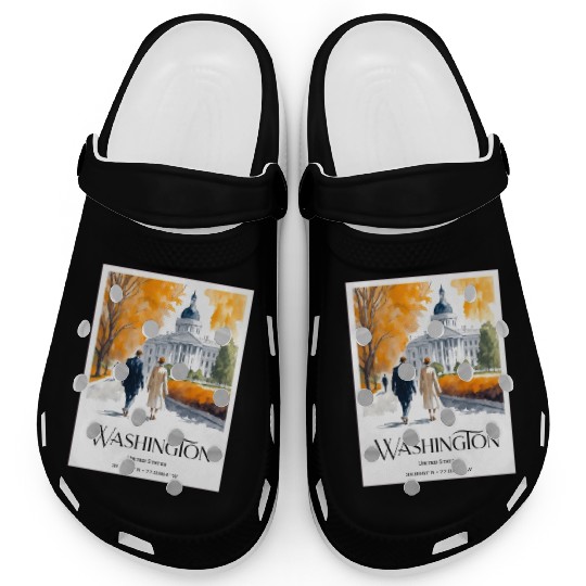 Watercolor painting loving couple in Washington DC Clogs