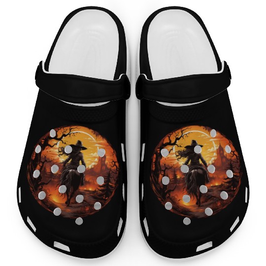 Witchy Cowgirl Riding off into the Full Moon Clogs
