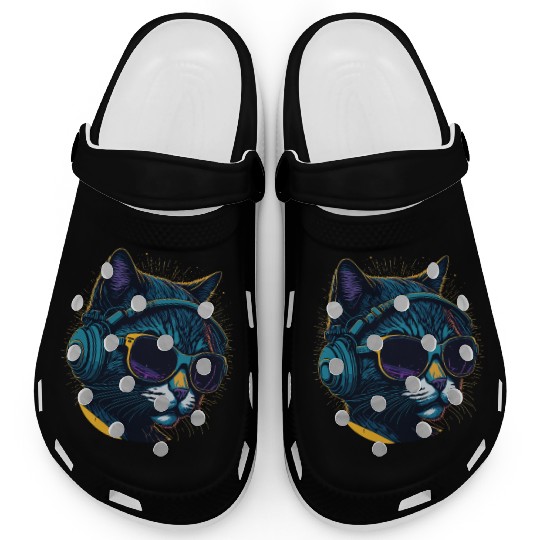 Cool Sunglasses Headphone Galaxy Cat Clogs