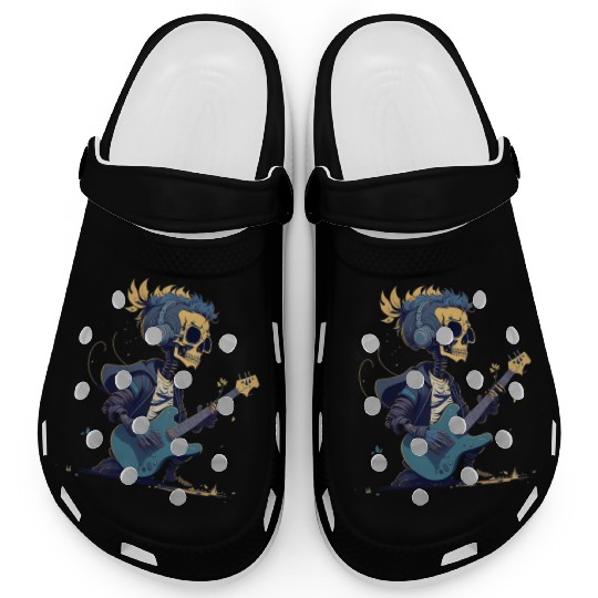 Cool Skeleton Playing The Guitar Character Funny Clogs