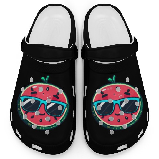 Kawaii Melon with Sunglasses: Summer Fruit Chill Clogs