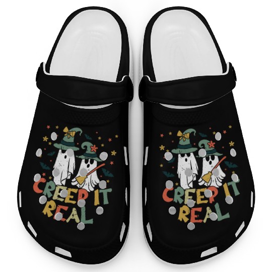 Retro Vintage Ghost Witch Lazy Creepy Halloween Clogs