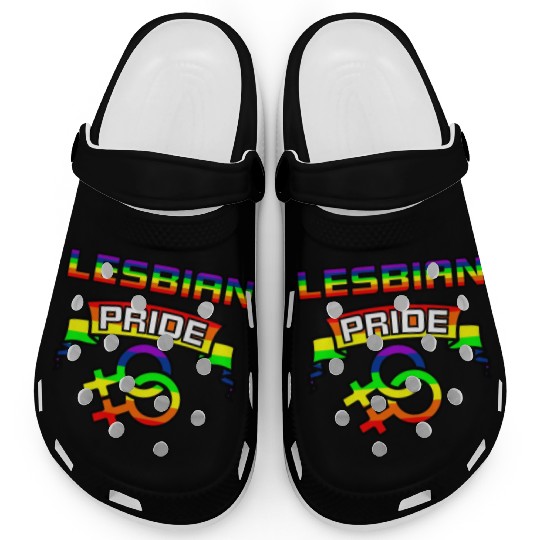 Gender lesbians in rainbow colors with text Clogs