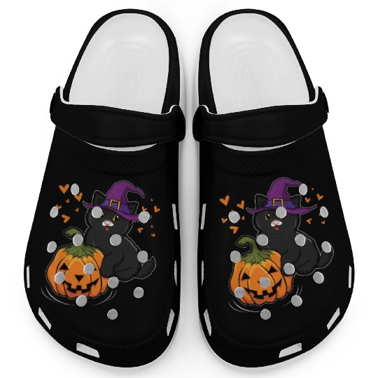 Witch Cat In Pumpkin Cool Creepy Halloween Clogs
