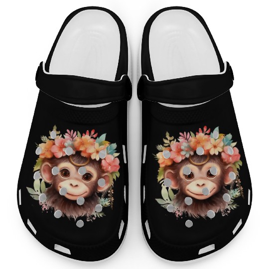 Monkey Chimpanzee Jungle Animal Boho Floral Ape Clogs