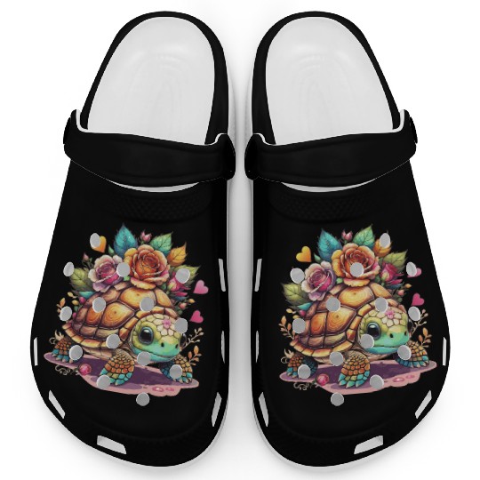Sweet Turtle among the roses Clogs
