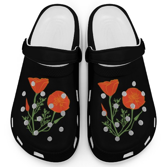 California Poppies on Clear Background Clogs
