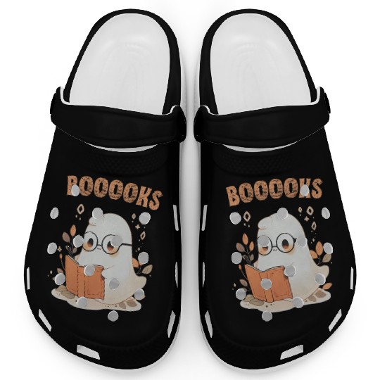 Funny Halloween Ghost Book Reading School Teacher Clogs