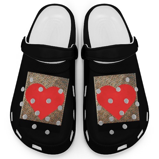 Romantic Red Love Heart on Brown Dotted Background Clogs
