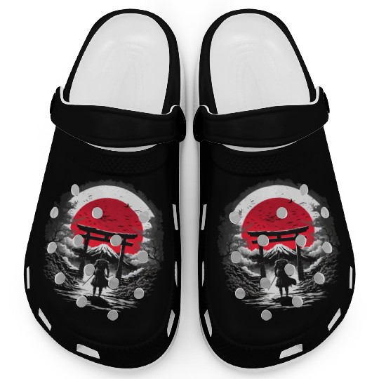 Moonlit Meadow Samurai Illustration Clogs