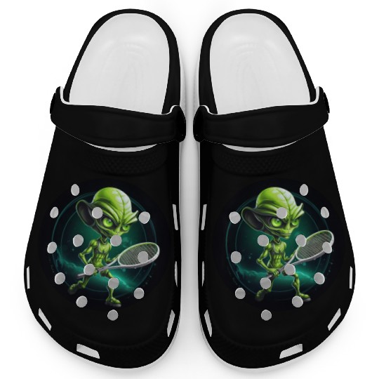 Cool Green Alien Tennis Player: Unique Sports Desi Clogs