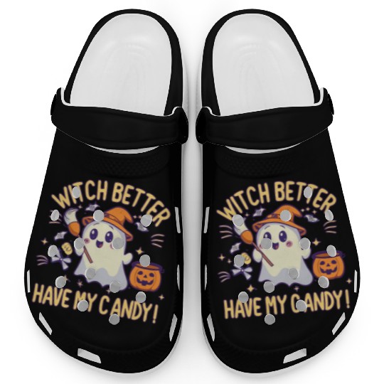 Cute Kawaii Ghost Design – Witch better Have Candy Clogs