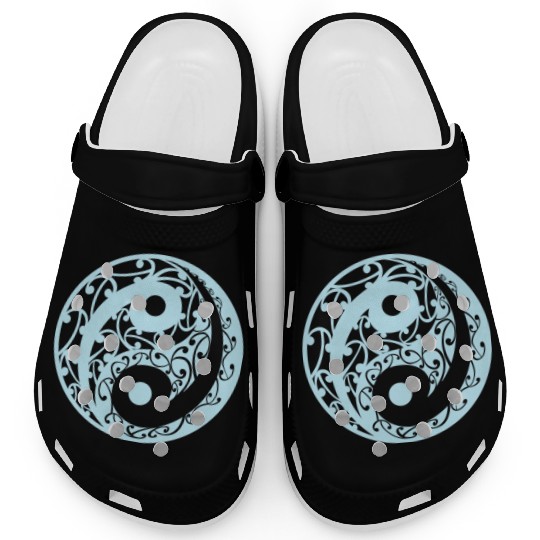 Yin And Yang In A Koru Pattern In A Light Blue Clogs