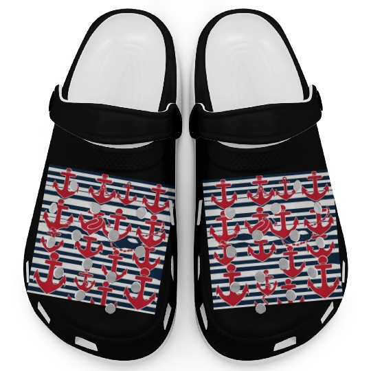 classic nautical horizontal white and navy blue Clogs