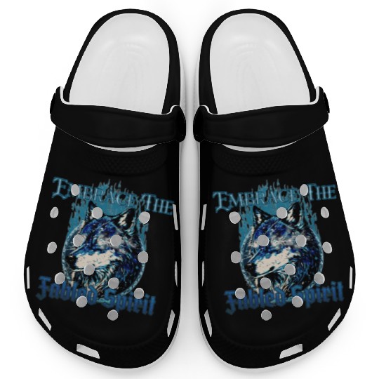 Embrace The Fabled Spirit Wolf Blue Clogs