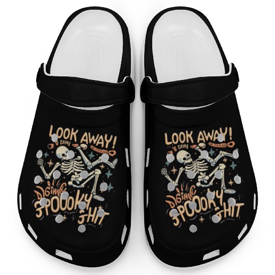 Spooky Shit Skeleton Girl in Arm Halloween Clogs