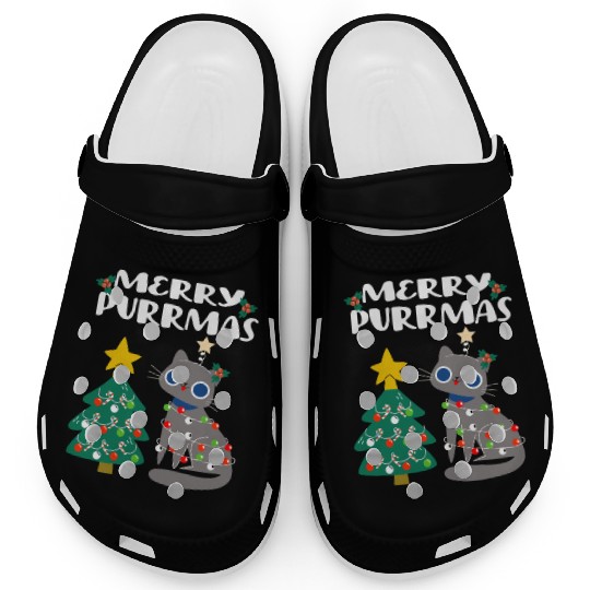 Merry Purrmas - For Christmas Holiday Cat Lovers Clogs
