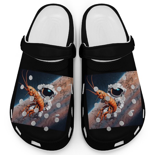 Astronaut in space with shrimp Clogs