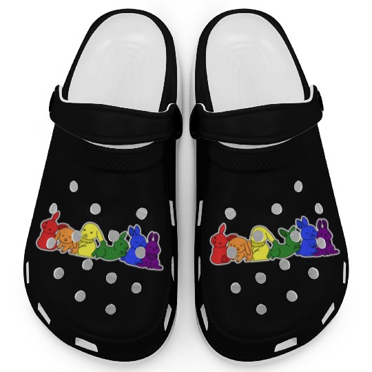 LGBT+ Flag Bunny Design for proud LGBT+ People Clogs