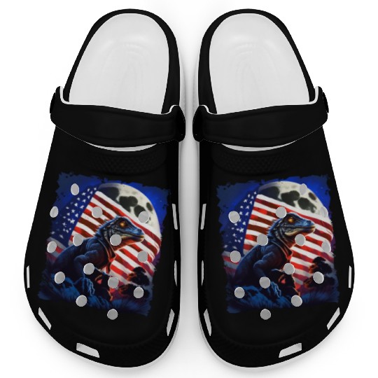 America lizard under Moon with American Flag Clogs