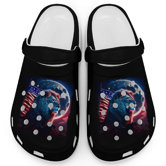 America lion under Moon with American Flag Clogs