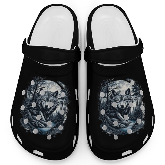 Sunset Grey Wolf Hunter for Men and Women Clogs