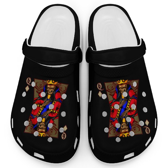 womens skull queen card funny skeleton day of the Clogs