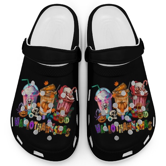 Happy Hallothanksmas Coffee Latte Halloween Clogs