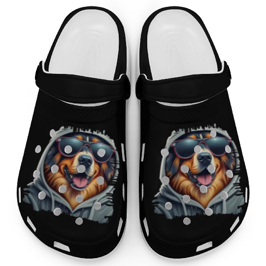 German Shepherd Dog Wearing A Clogs With galsses