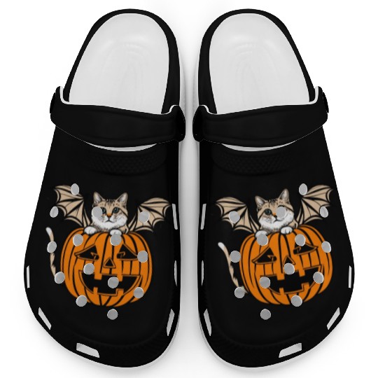 Cute Creepy Cat With Bat Wings Funny Halloween Clogs