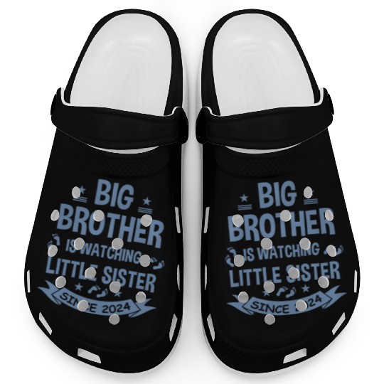 The big brother takes care of the little sister in Clogs