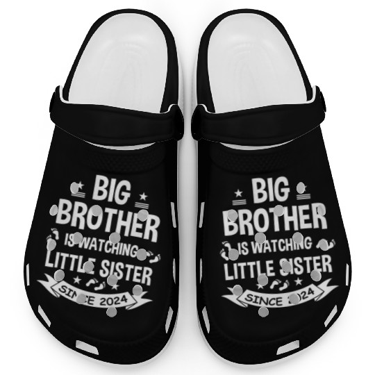 The big brother takes care of the little sister in Clogs