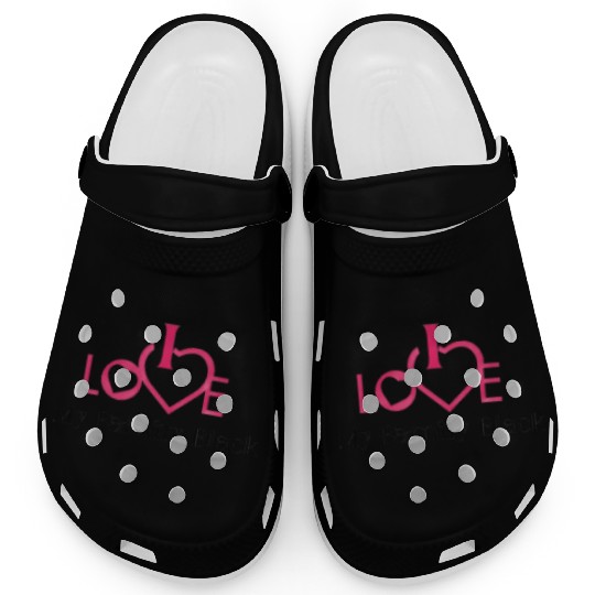 i love my family black Clogs