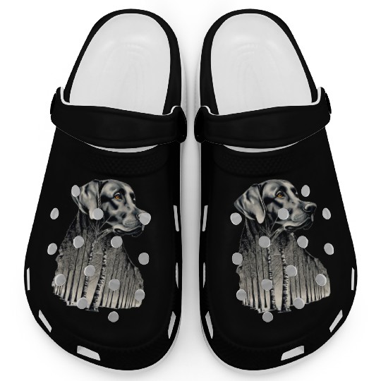 Funny black labrador charcoal drawing Clogs