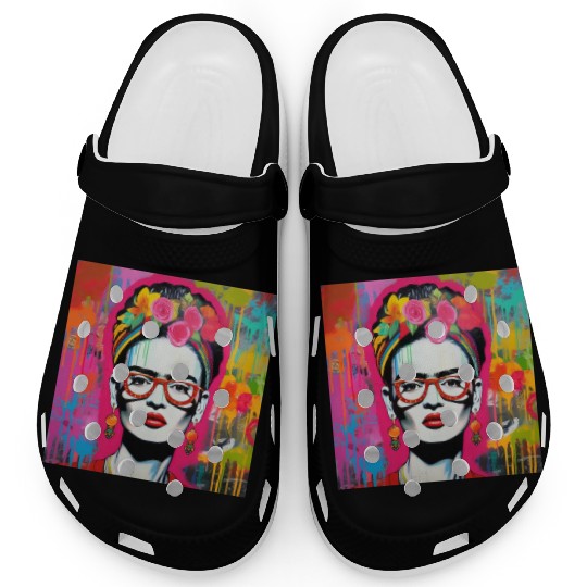 Frida Kahlo style urban art colorfull graffiti Clogs