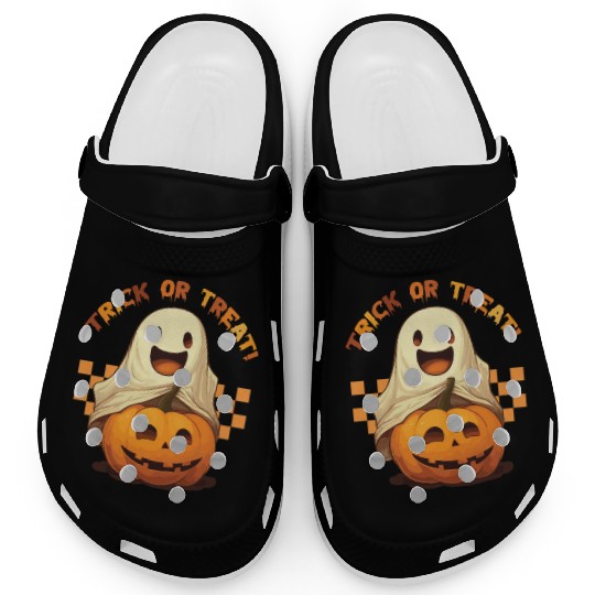 Cute Ghost Pumpkin Trick or treat for Halloween Clogs