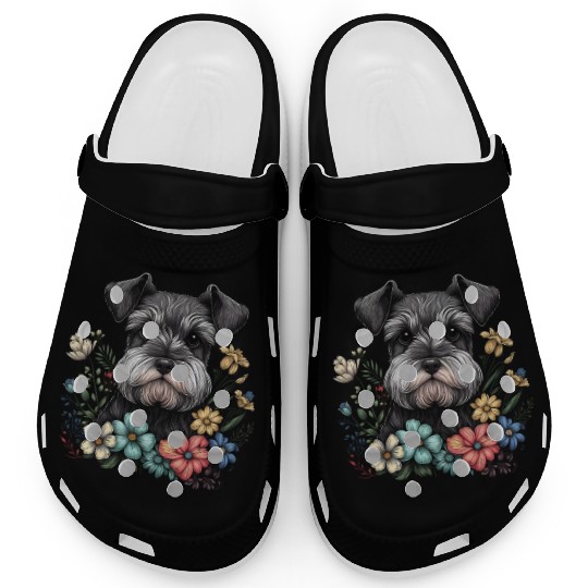 Miniature Schnauzer Flower Garden Cute Puppy Dog Clogs
