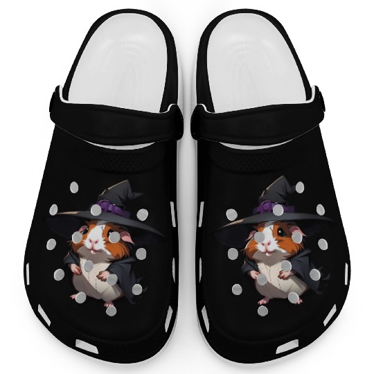 Cute Halloween guinea pig with a witch hat. Clogs