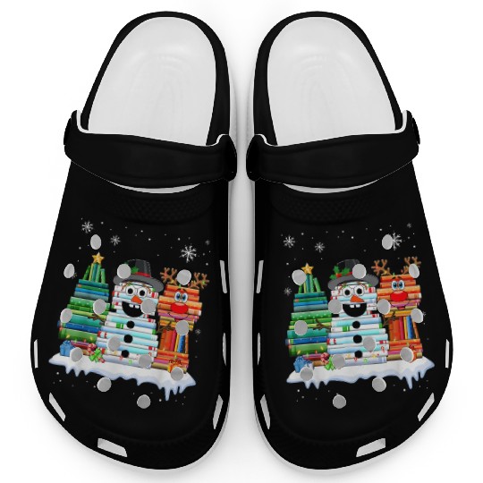 Christmas Tree Snowman Reindeer Book Stack Clogs