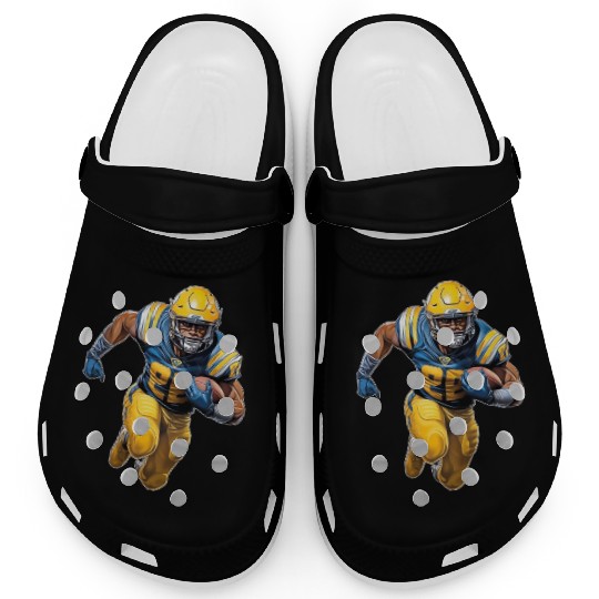 Energetic Yellow Blue American Football Player Clogs