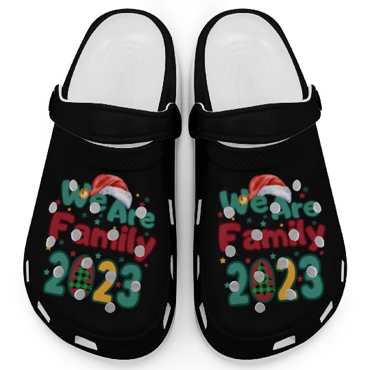 We Are Family Christmas Tree Santa Hat Pajama Clogs
