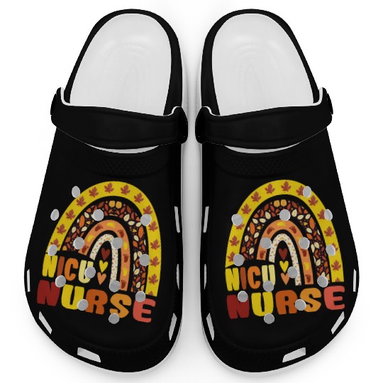 Rainbow Autumn NICU Nurse Maple Leaf Fall Vibes Clogs
