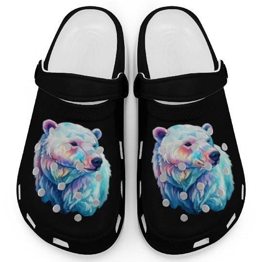 Polar Bear Roar in Winter Wonderland Watercolor Clogs