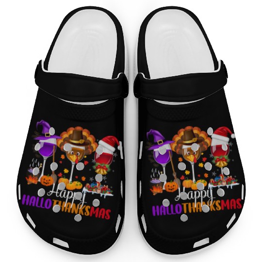 Happy Hallothanksmas Wine Glasses Drinking Lover Clogs