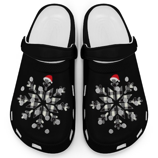 White Black Christmas Buffalo Plaid Snowflakes Clogs