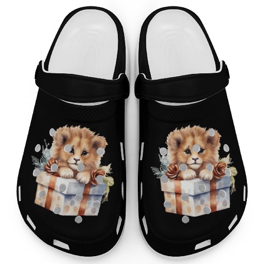 African Lion inside a Christmas gift box Clogs